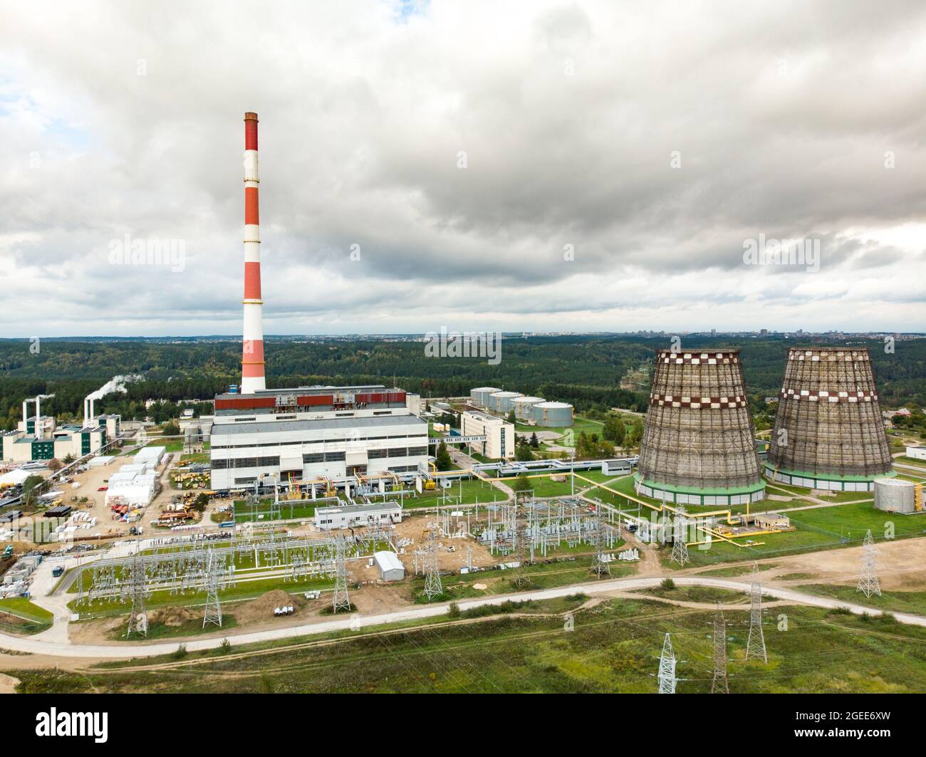 Aerial view of heating plant and thermal power station. Combined modern ...