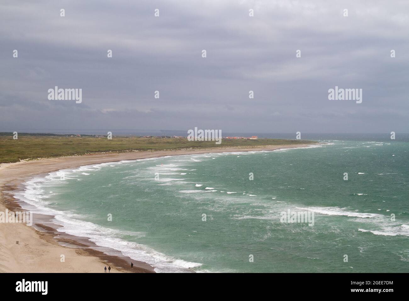 View from thee east over the curved coastline of northern Jutland, Denmark, in the distance Lild Strand Stock Photo