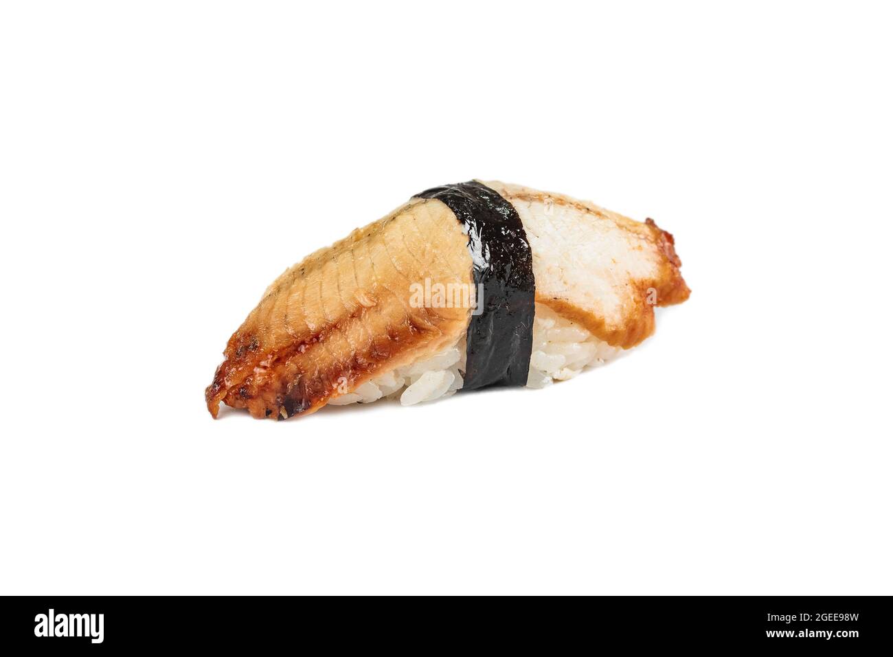 Traditional Japanese sushi nigiri with eel on a white background Stock Photo