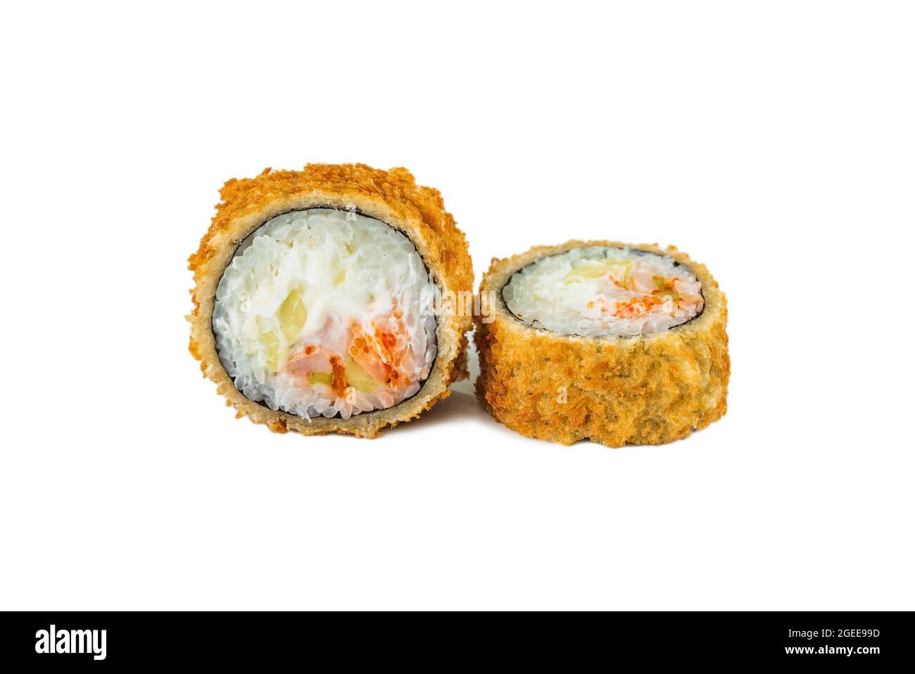 japanese deepfried sushi rolls on a white background Stock Photo Alamy