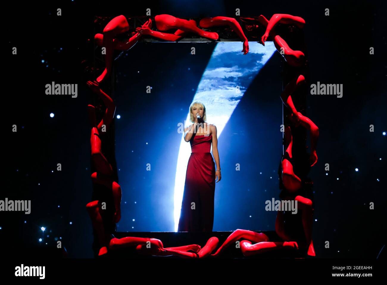 Sochi Russia 19th Aug 21 Singer Polina Gagarina Performs At The Opening Of The New Wave 21 International Contest For Young Pop Music Performers Scheduled To Last Until August 25 The Competition