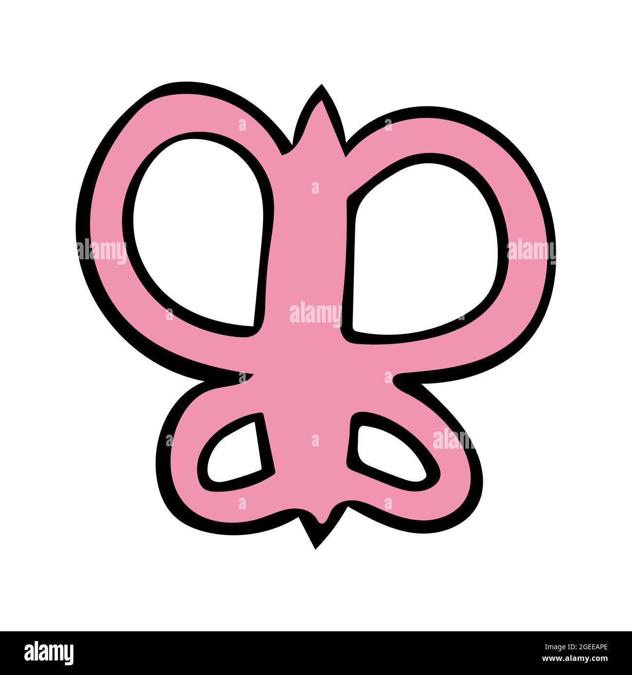 Vector illustration of a pink baby rattle in the shape of a butterfly. Hand drawn icon. Stock Vector