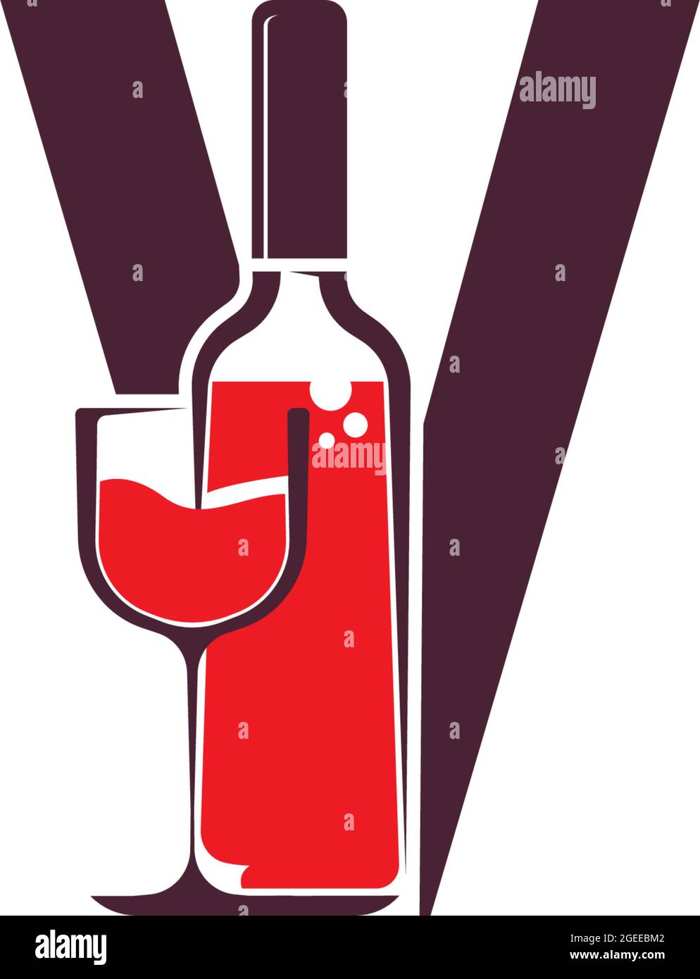 Letter V with wine bottle icon logo vector template Stock Vector