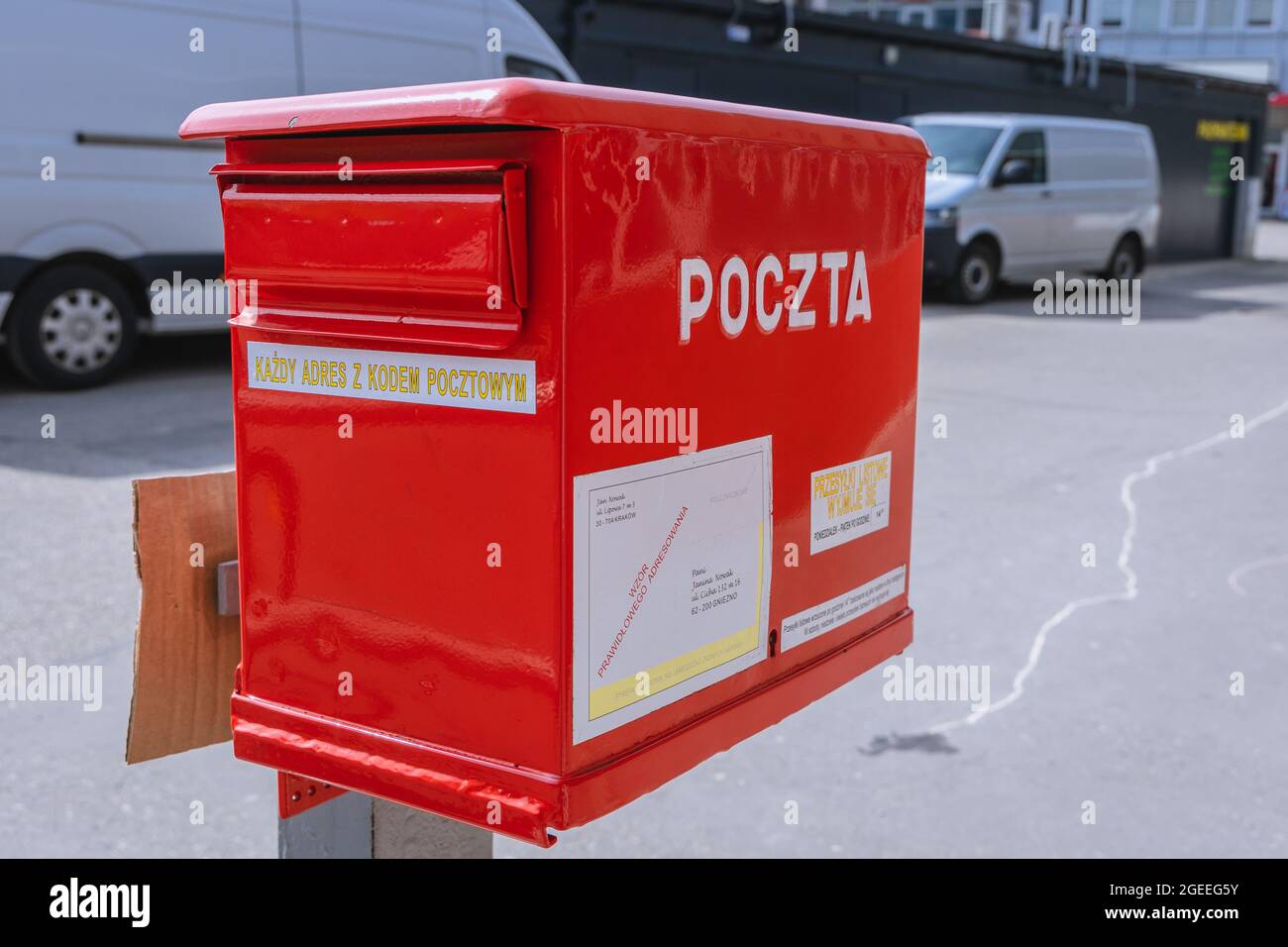 Letter box of Poczta Polska - Polish state post in Warsaw, Poland Stock Photo