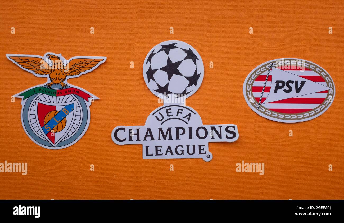 8 august 2021 lisbon portugal the emblems of the psv eindhoven and s