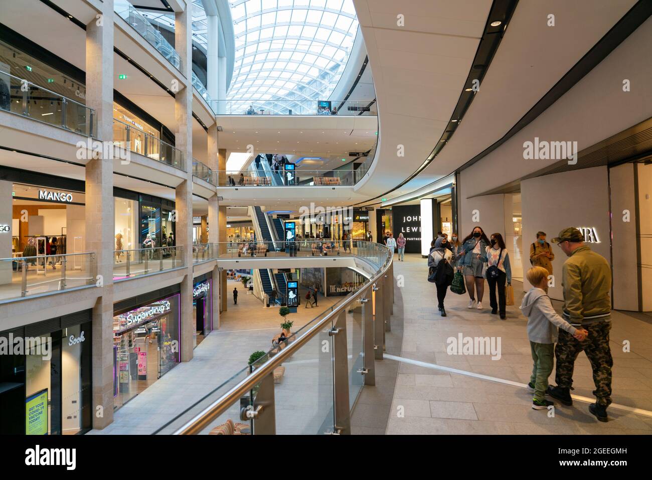 Interior view of atrium inside new St James Quarter shopping mall in Edinburgh, Scotland, UK Stock Photo
