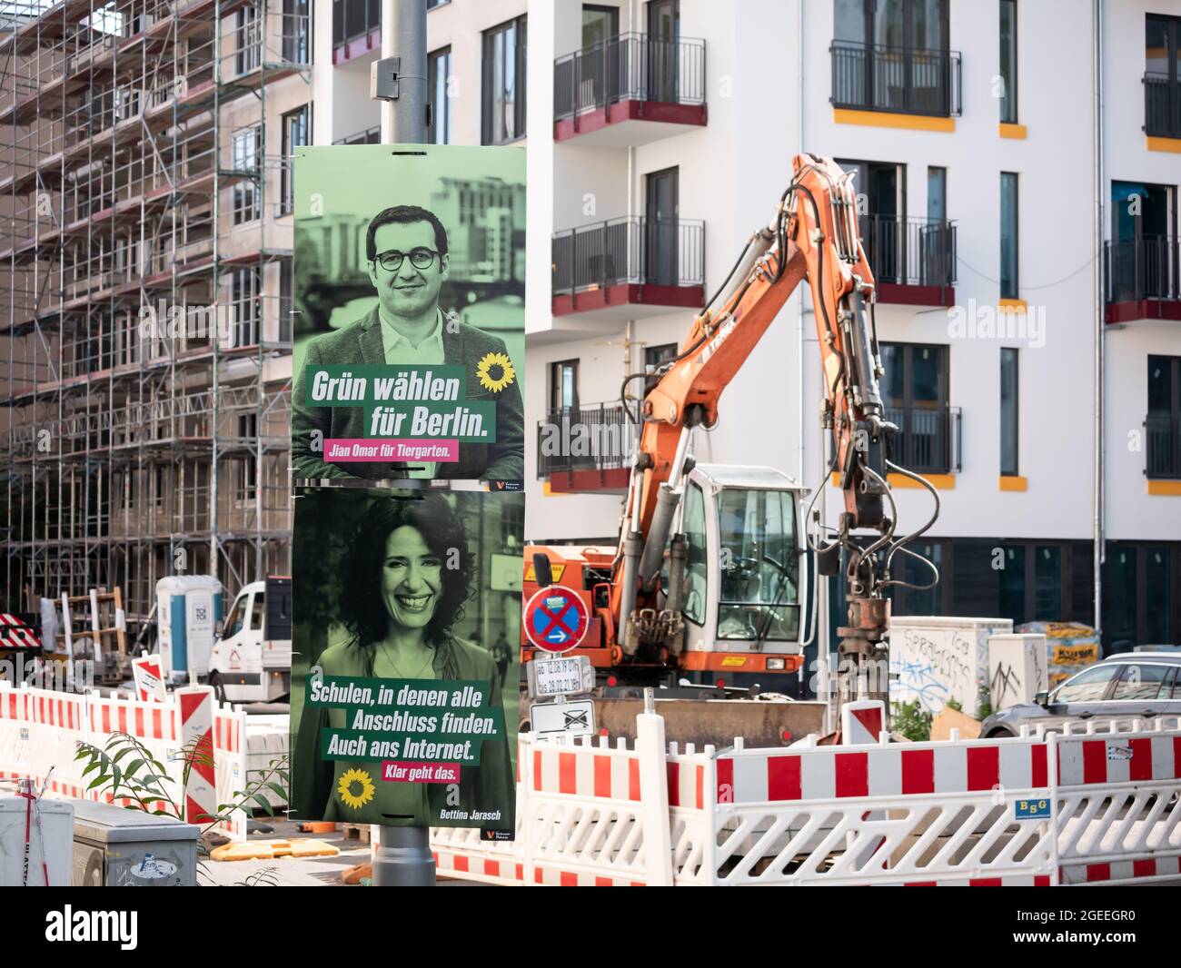 Campaign Posters of The Greens In Front of A Construction Site In Berlin Stock Photo