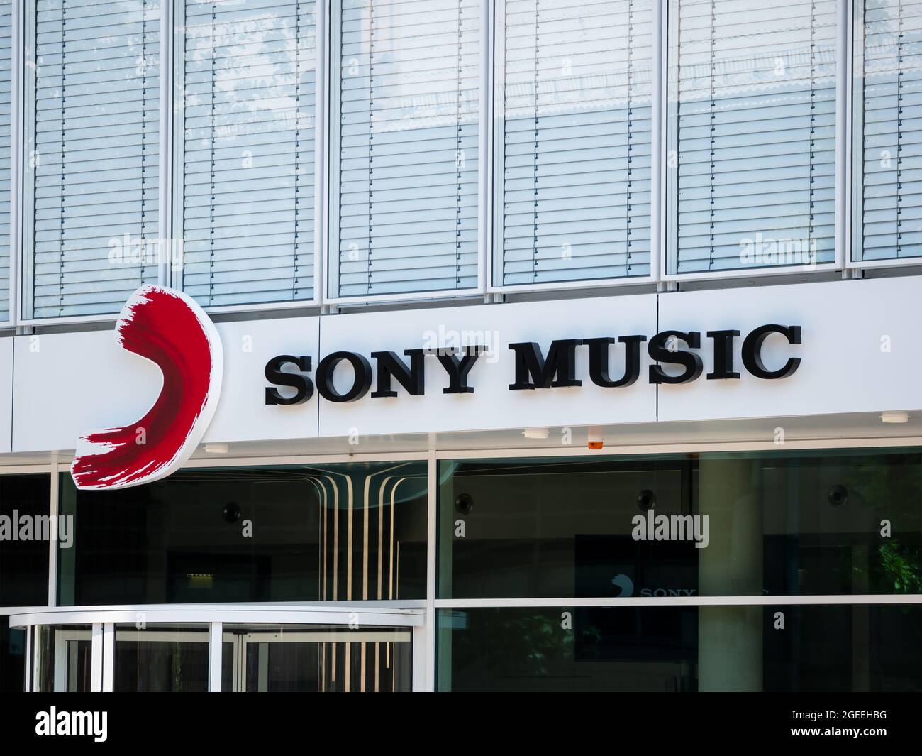 Logo of Sony Music At The European Headquarters In Berlin, Germany Stock Photo