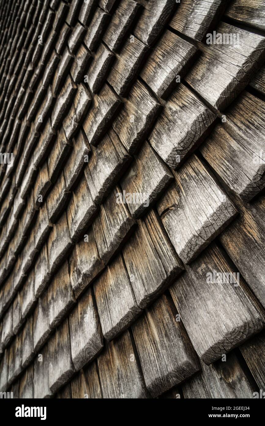 old wooden tile facade texture Stock Photo