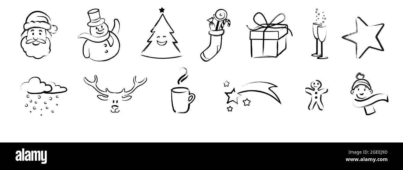 Collection of cute hand drawn christmas cartoon icons Stock Vector