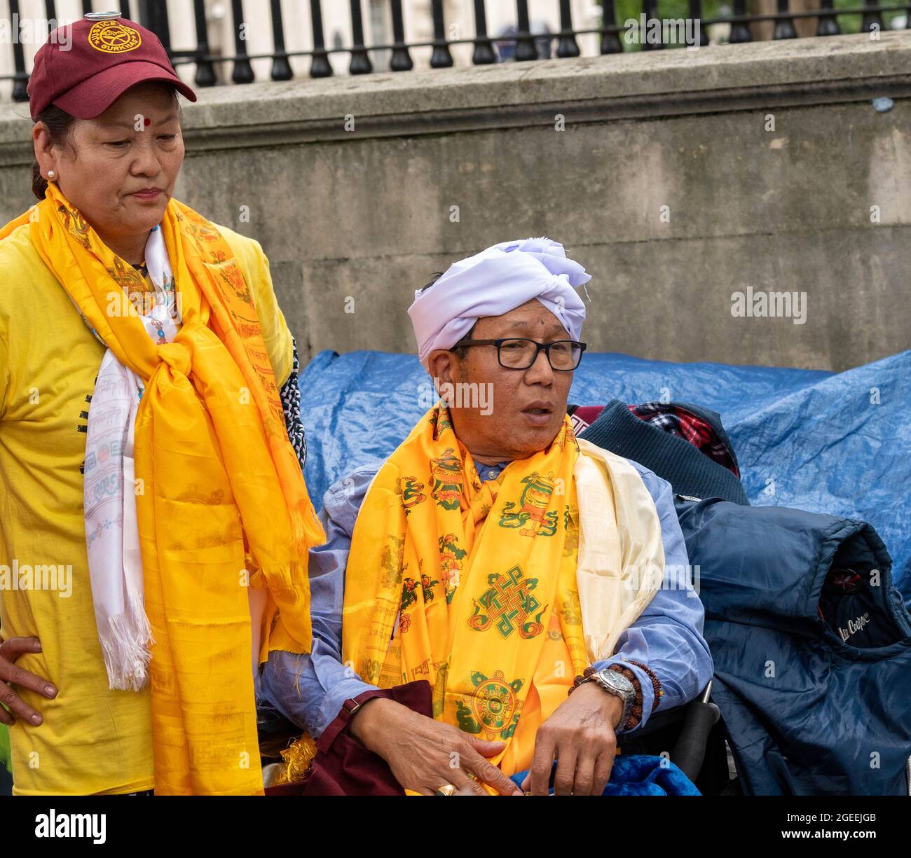 London, UK. 19th Aug, 2021. Former Gurkha soldiers have given up their 13 day hunger strike outside Downing Street, after the UK Government agreed to further talks. Credit: Ian Davidson/Alamy Live News Stock Photo