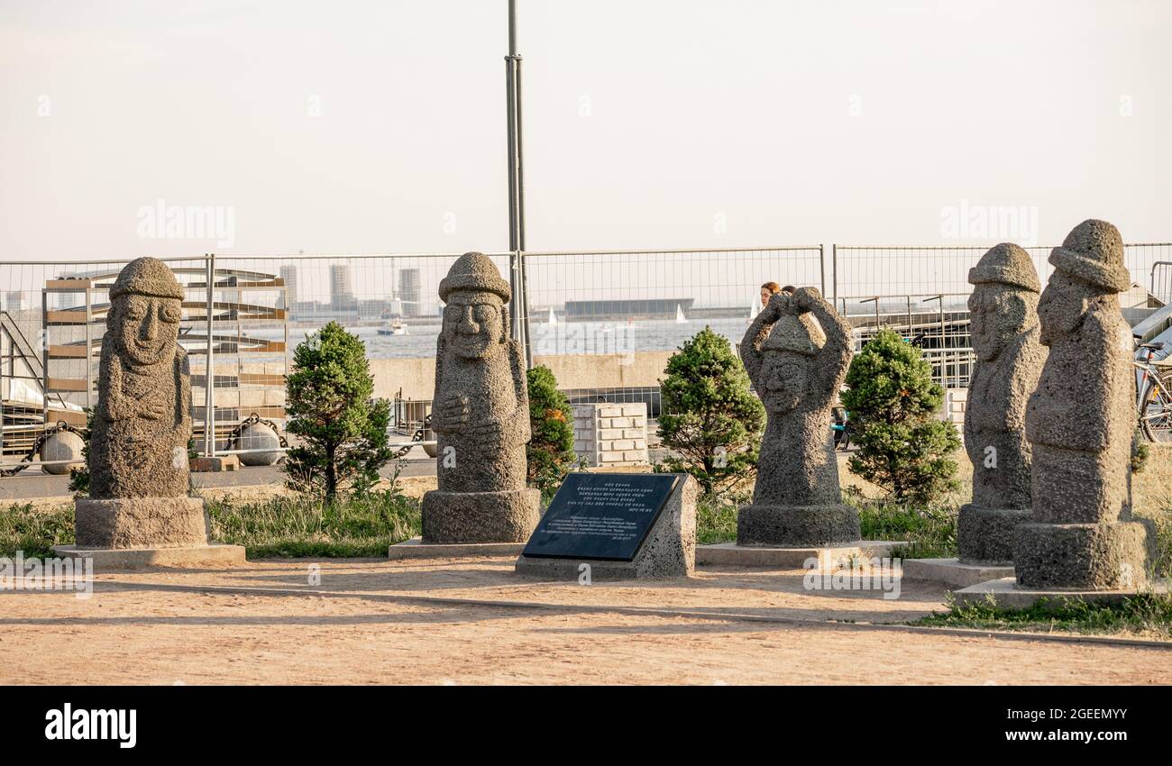 Korean stone statues of Dolharban, a symbolic guardian old man, 300