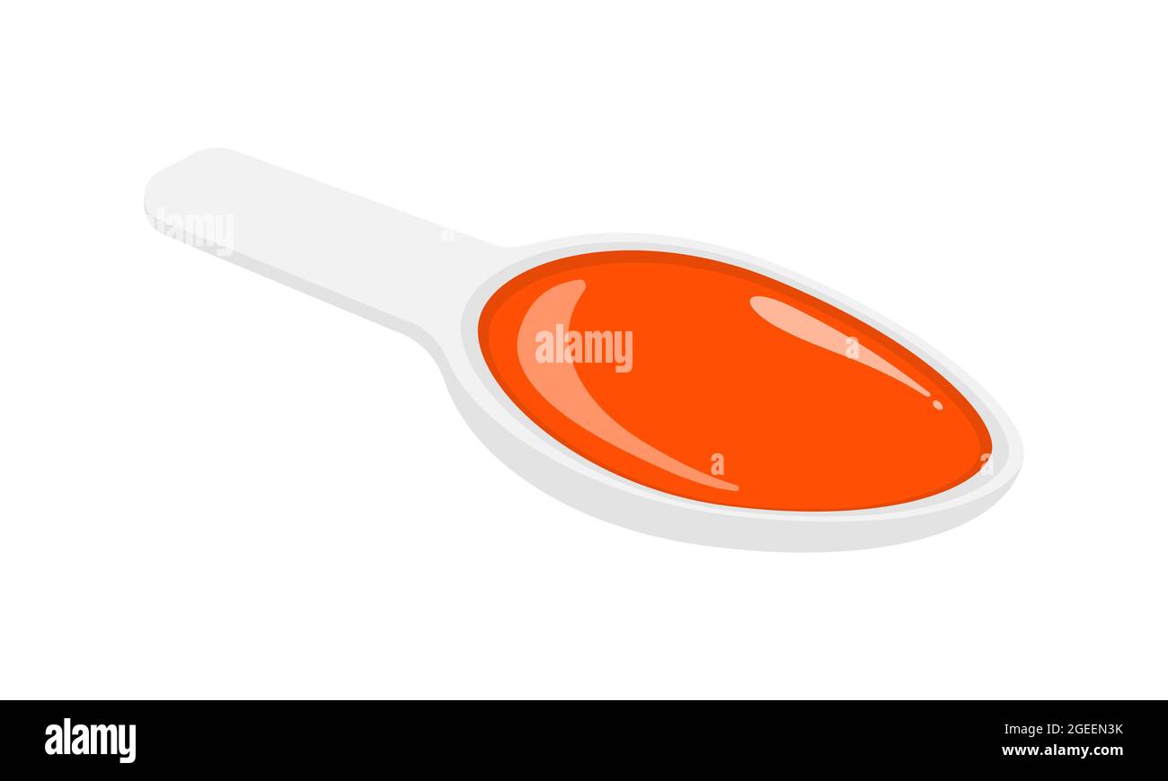 Spoon with poured doze of cough syrup isolated on white background