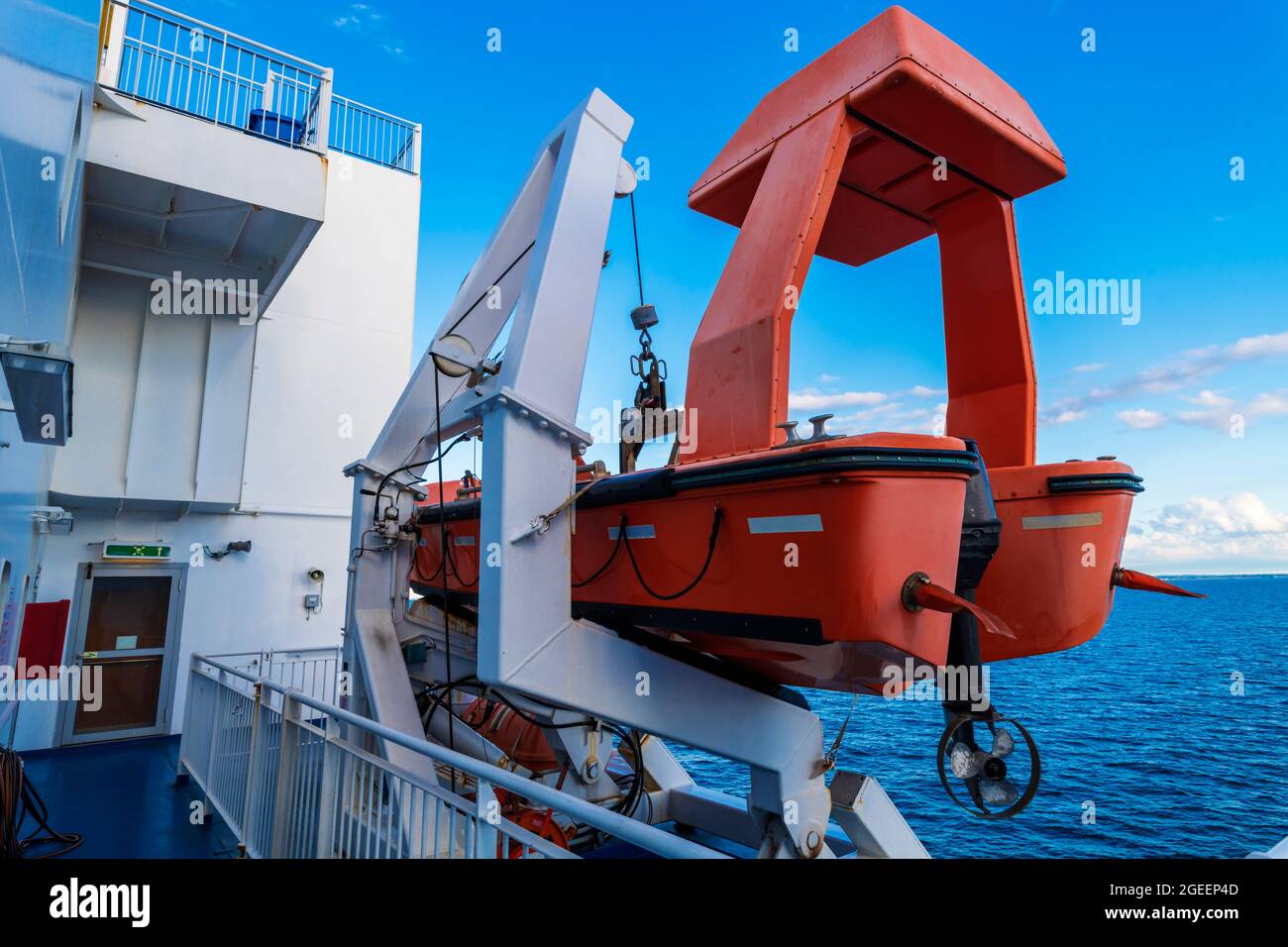 Fast Rescue Boat on a ship Stock Photo