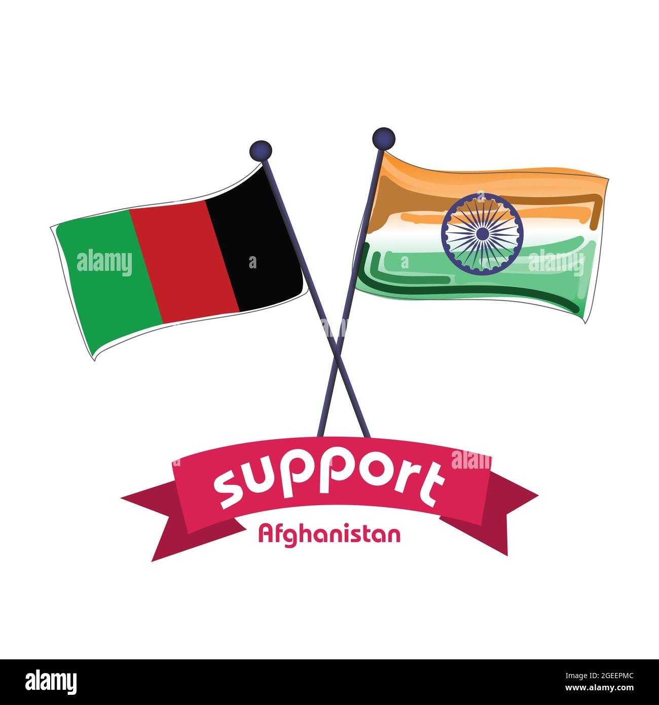 Vector illustration concept of India supported to save Afghanistan. India and Afghanistan Crossed Flags Stock Vector