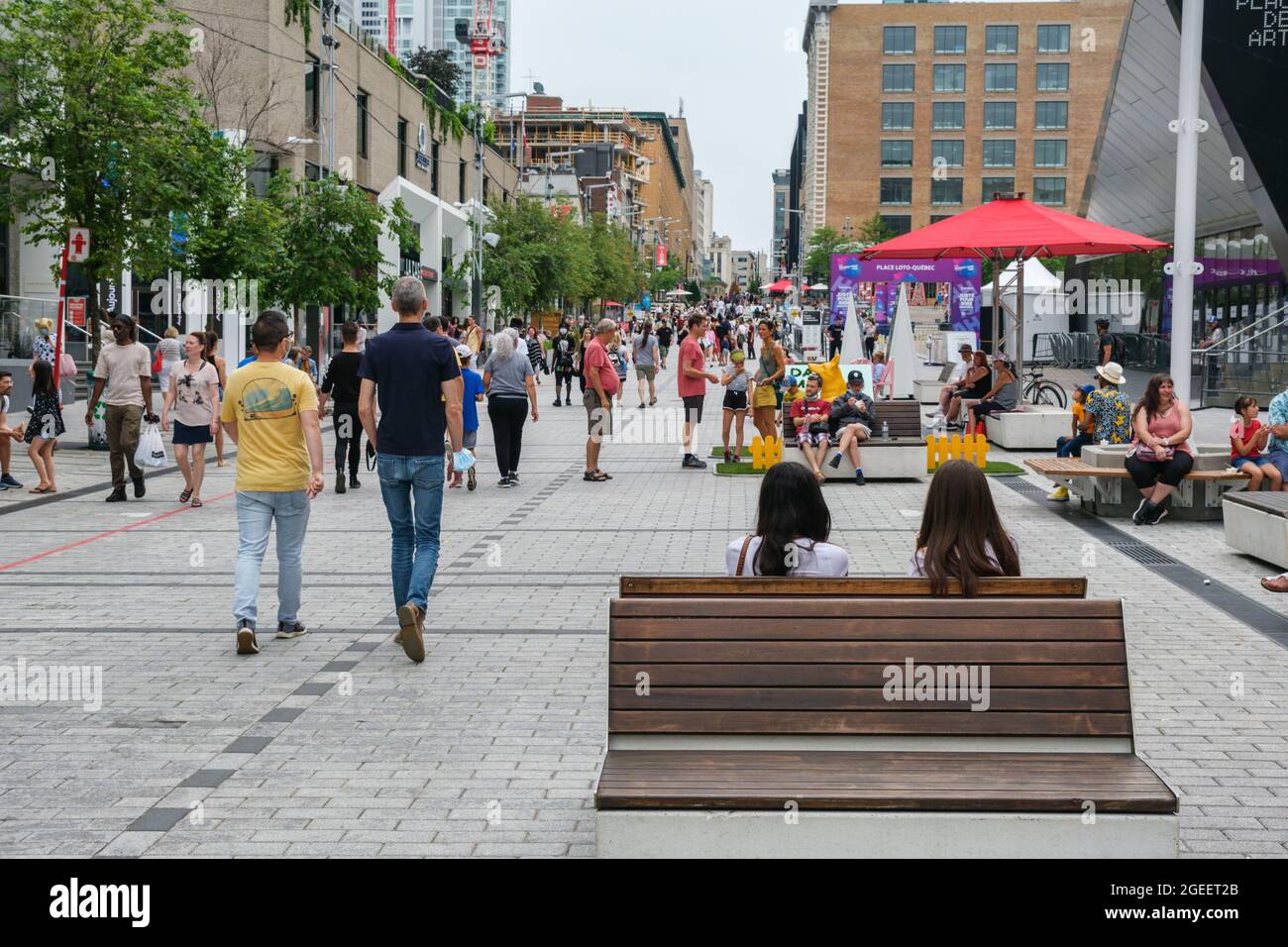 Montreal, CA - 17 July 2021: People walking on Sainte Catherine Street ...