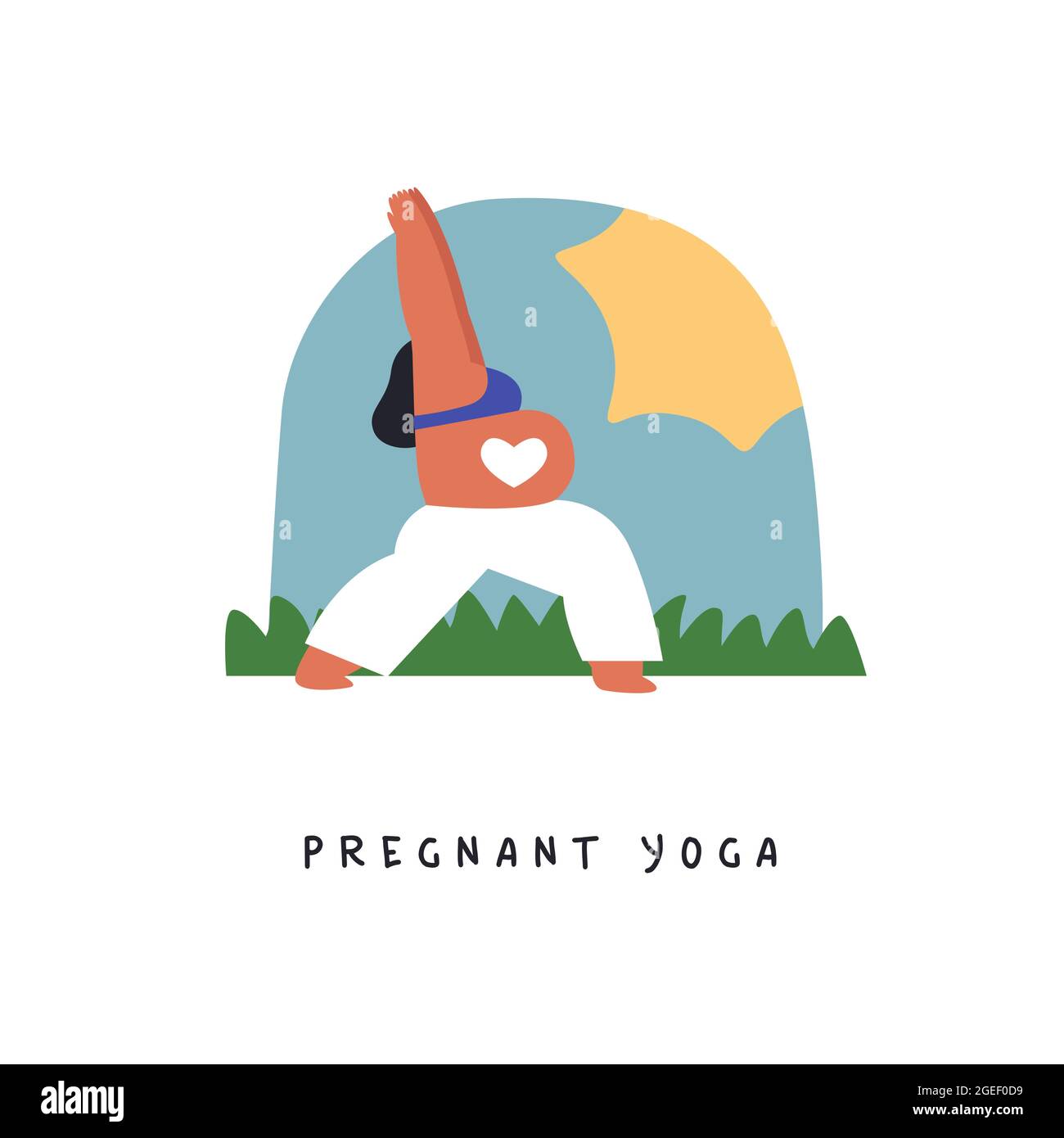 Pregnant yoga illustration of young woman with pregnancy belly doing meditation exercise pose. Healthy mother physical activity concept. Flat cartoon Stock Vector