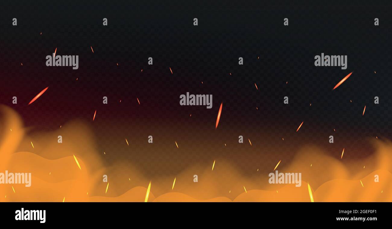 Realistic fire on a dark background - Vector illustration Stock Vector ...