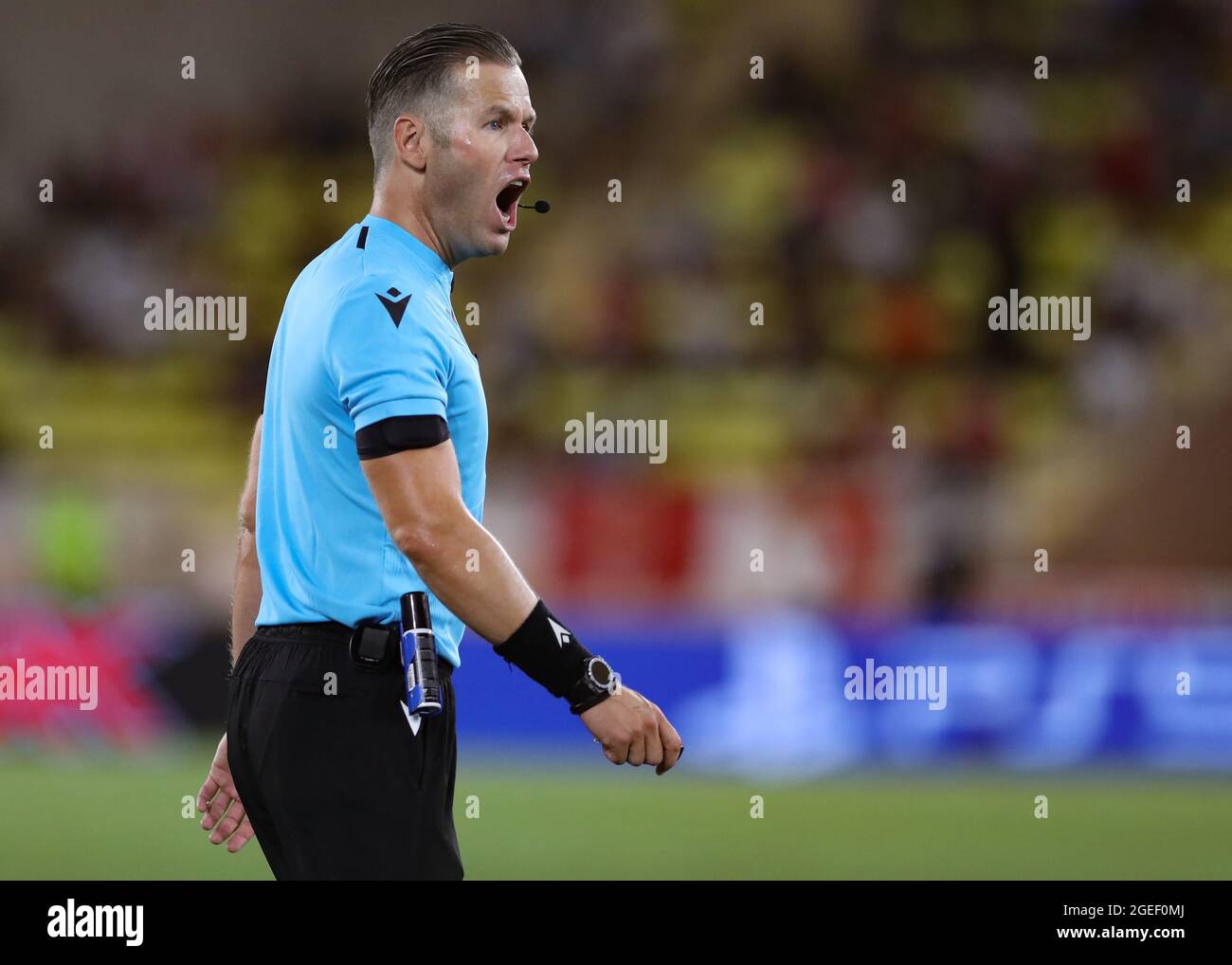 Monaco, Monaco, 17th August 2021. The referee Danny Makkelie of Netherlands reacts during the UEFA Champions League match at Stade Louis II, Monaco. Picture credit should read: Jonathan Moscrop / Sportimage Stock Photo