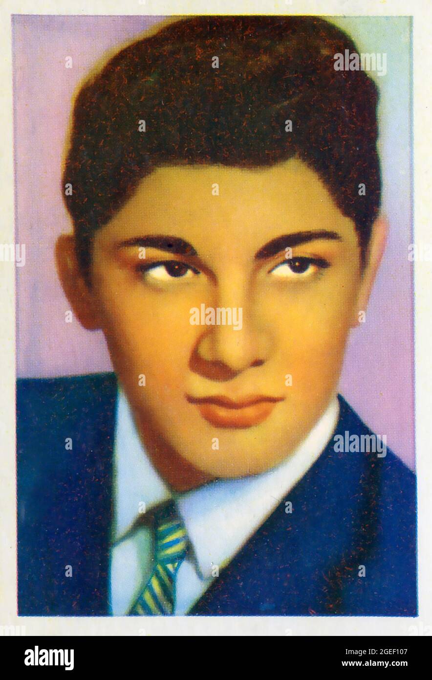 1960s era trading card depicting Paul Anka from a set titled disc Stars was published by Kane Products Ltd. of sussex, England. Stock Photo