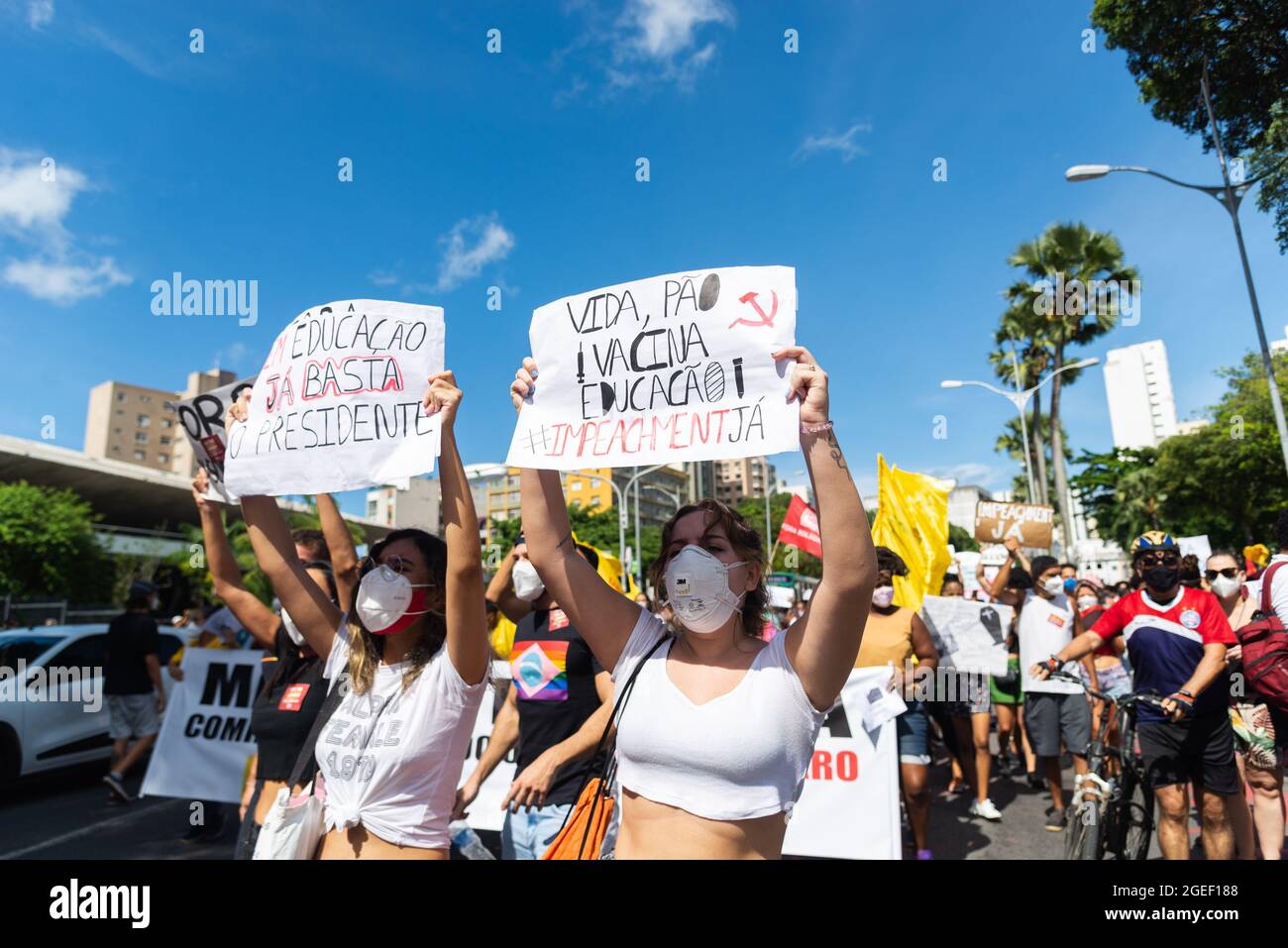 Salvador, Bahia, Brazil - xxx : Protesters protest against the government  of President Jair Bolsonaro in the city of Salvador Stock Photo - Alamy