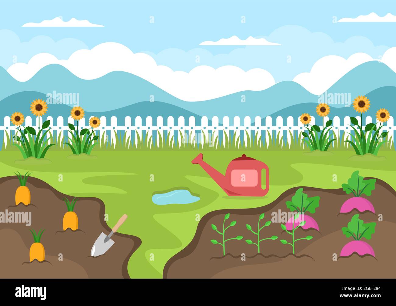 Farm Gardener Background Vector Illustration With A Landscape Of