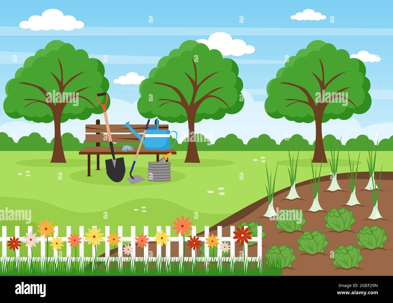 Farm Gardener Background Vector Illustration With A Landscape Of