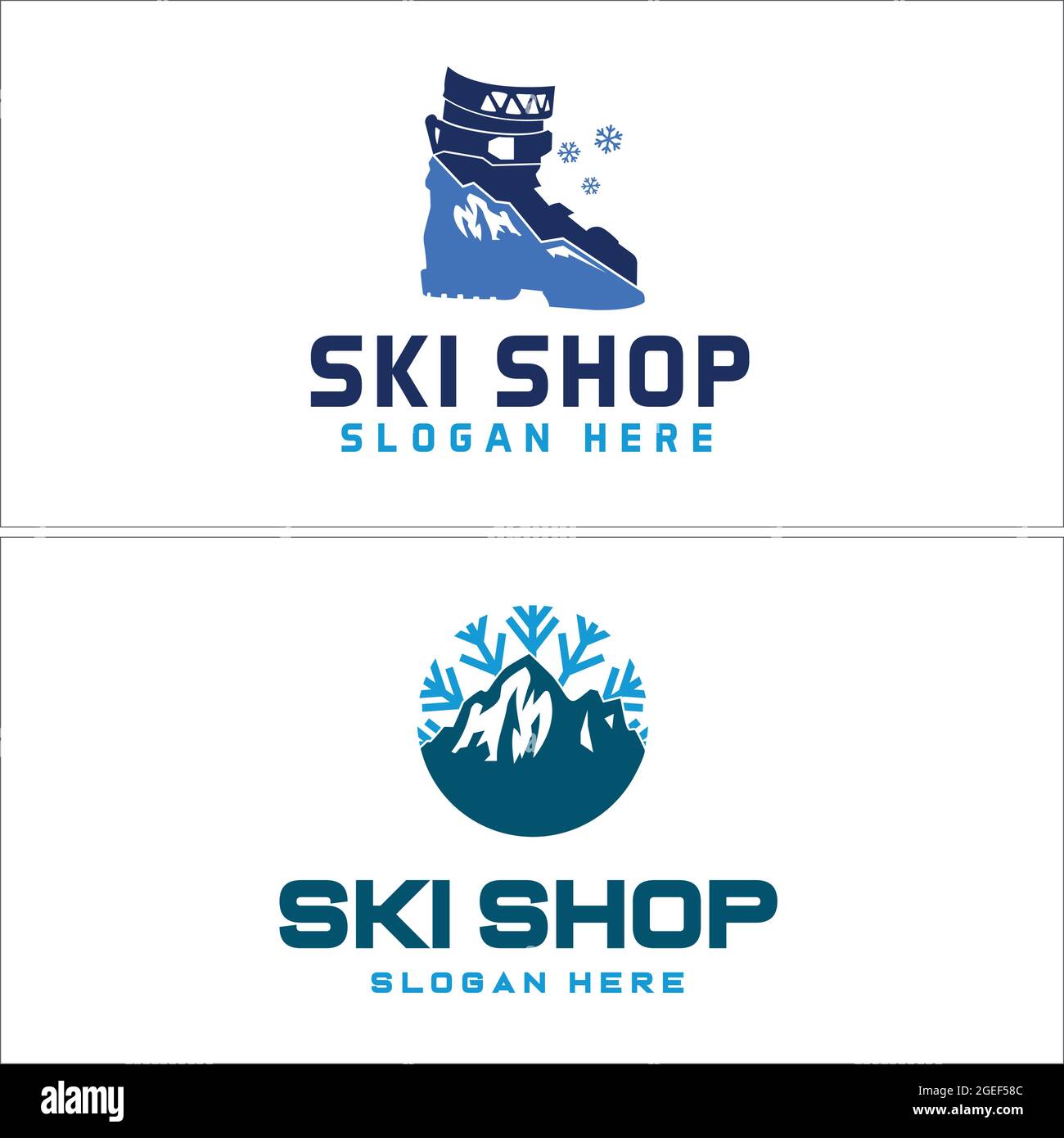 Sport ski equipment shop logo design  Stock Vector
