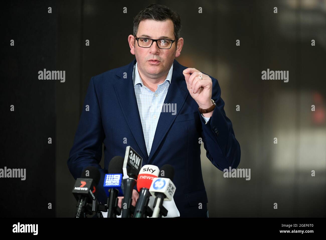 Melbourne, Australia. 20th Aug, 2021. State Premier Daniel Andrews speaks passionately during a press conference where it was announced by the Premier Daniel Andrews that Victoria is on a tipping point and risk the virus getting away from under the sixth lockdown in the State of Victoria. Credit: Michael Currie/Speed Media/Alamy Live News Stock Photo