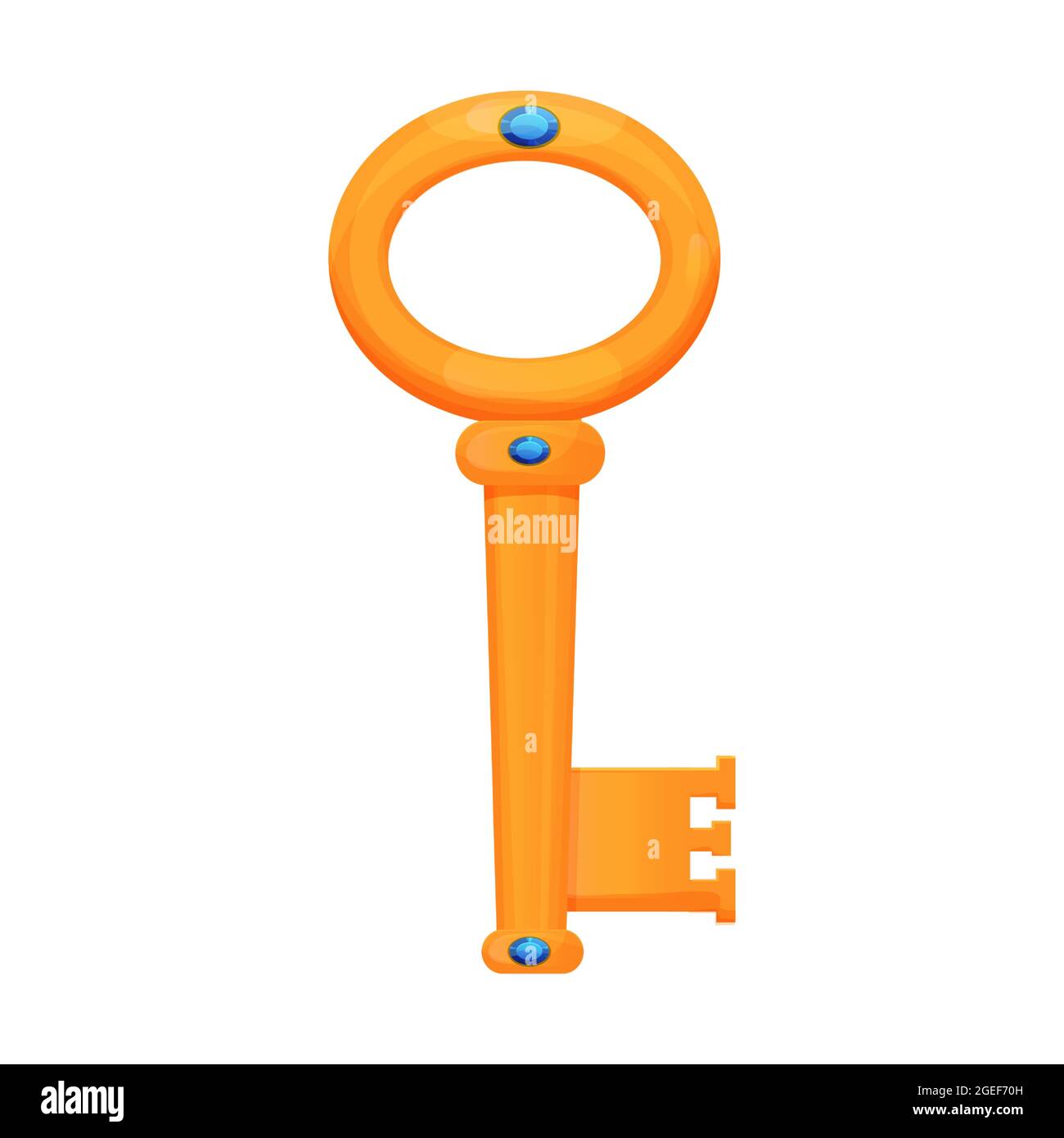 Golden key, ancient castle tool in cartoon style isolated on white ...