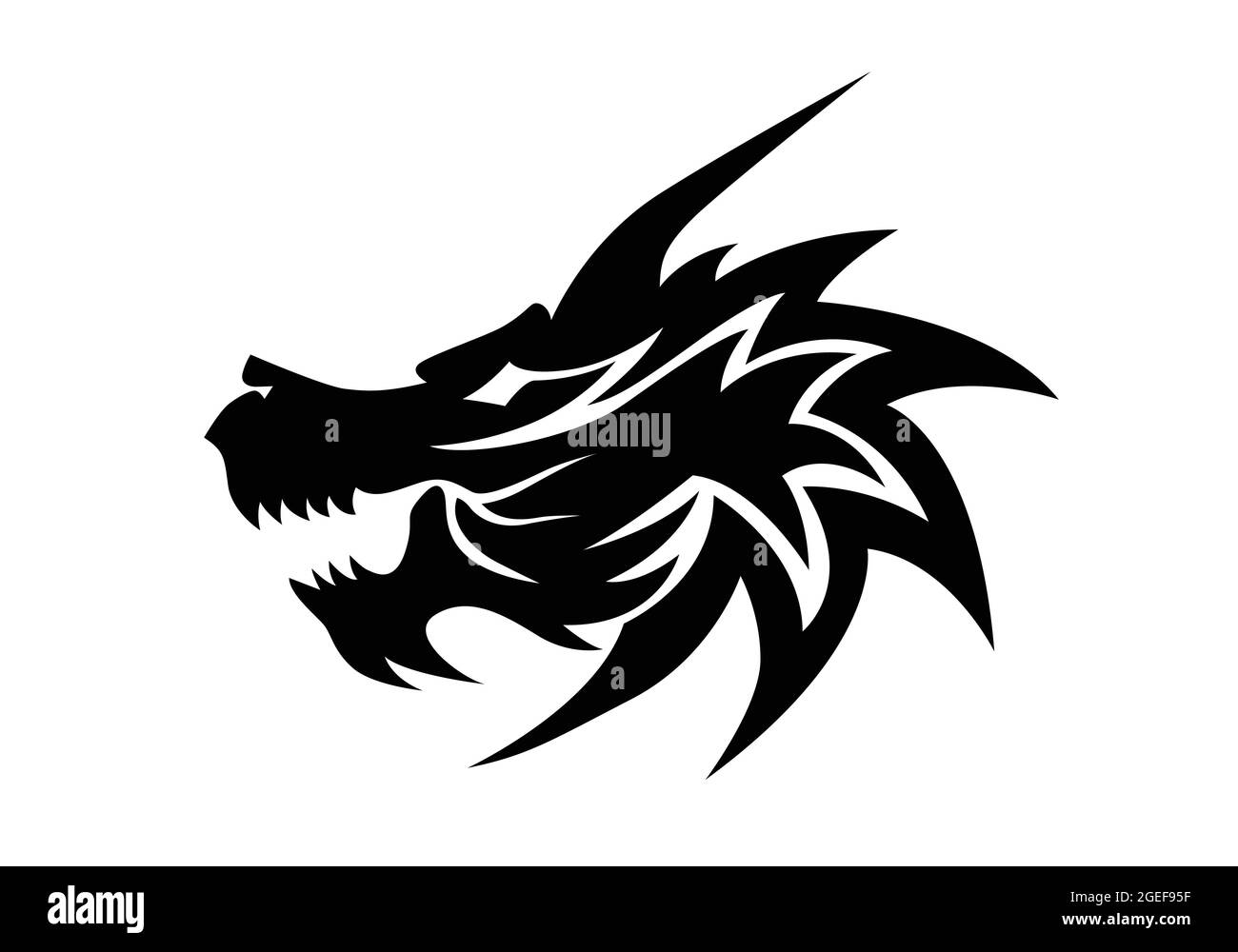Angry fire dragon tattoo vector isolated. Mythical creature. Stock Vector
