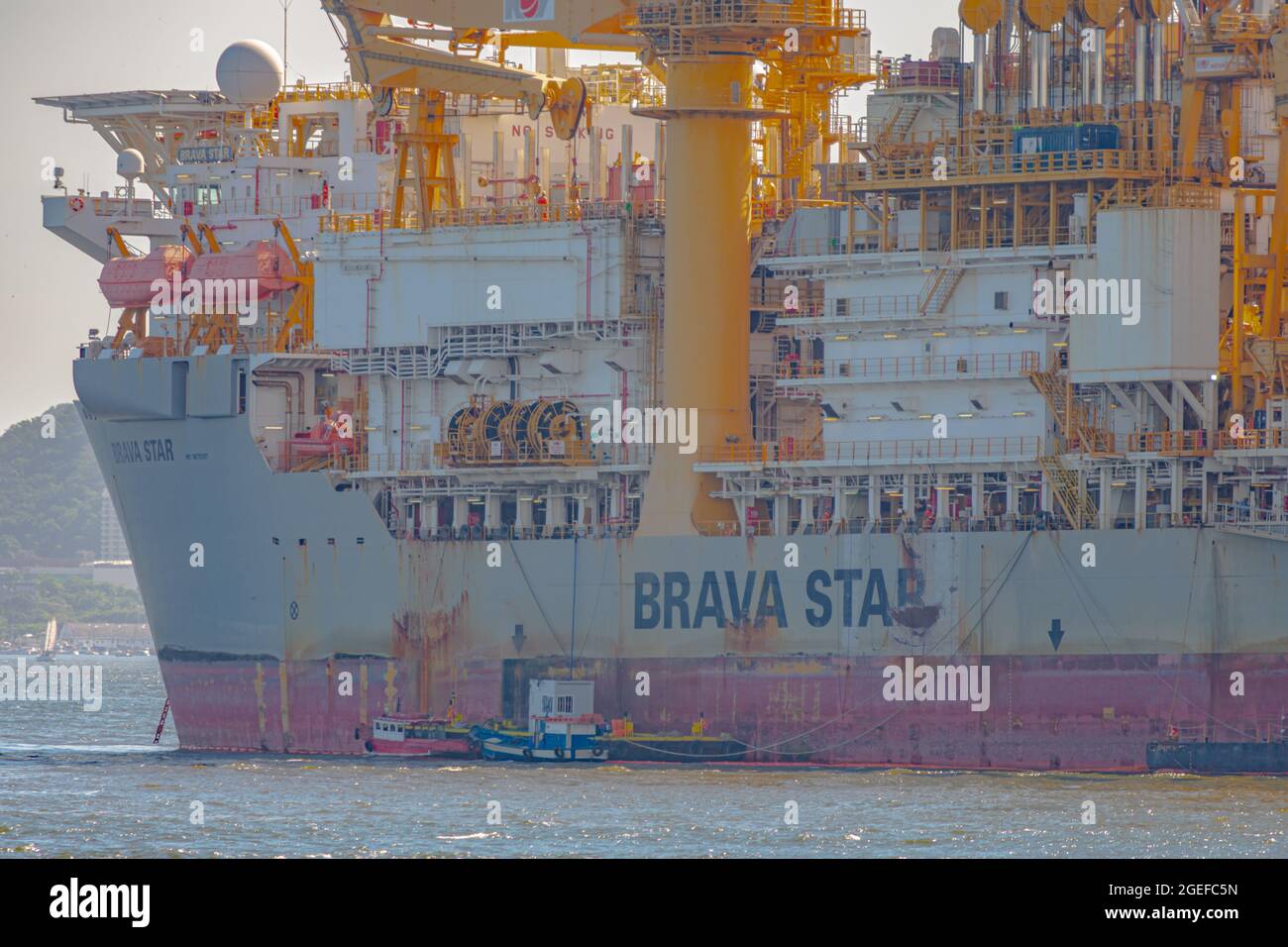 Oil exploration platform anchored in Guanabara Bay, Rio de Janeiro, Brazil Stock Photo