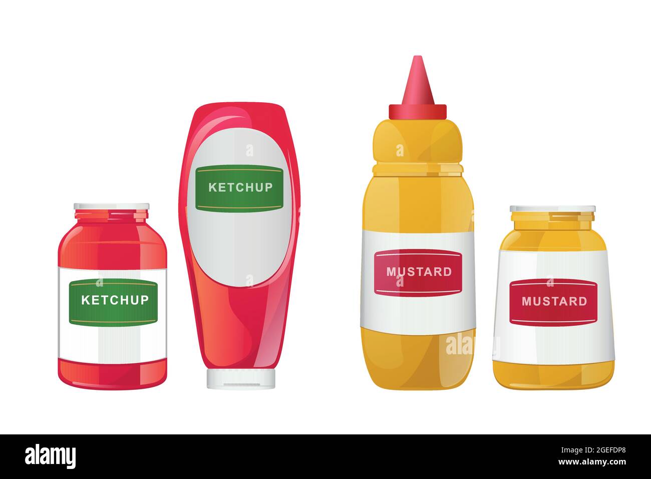 Ketchup, mayonnaise, mustard sauces in bottles and jars set. Realistic