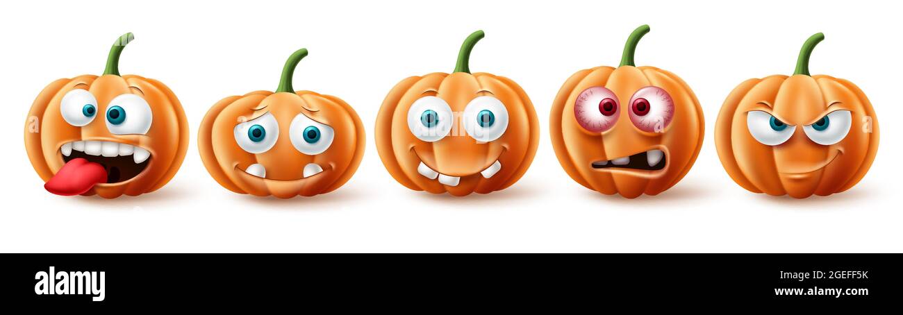 Halloween pumpkins vector set. Halloween pumpkin character in funny, happy and scary facial ...