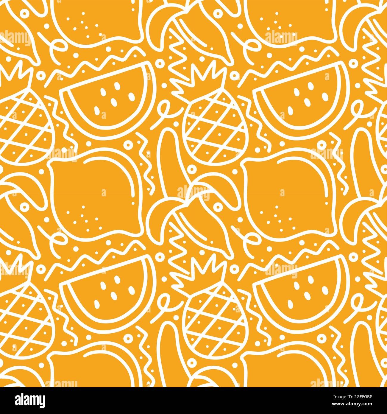 seamless pattern summer fruits doodles Stock Vector