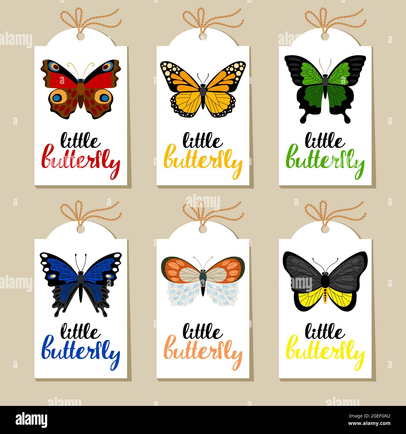 Collection of labels with different butterflies Stock Vector Image