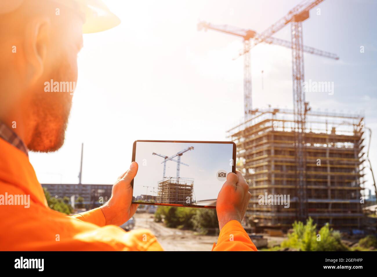 OSHA Inspection Worker At Construction Site Taking Photo Stock Photo ...