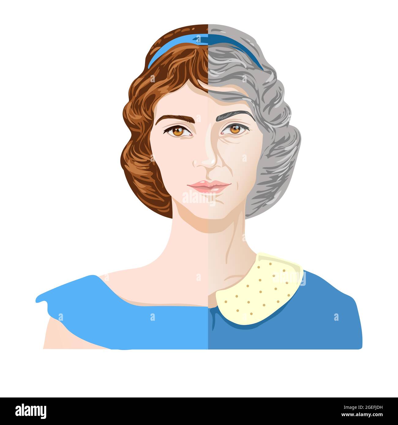 Woman face in the process of aging. A woman in her youth and old age ...