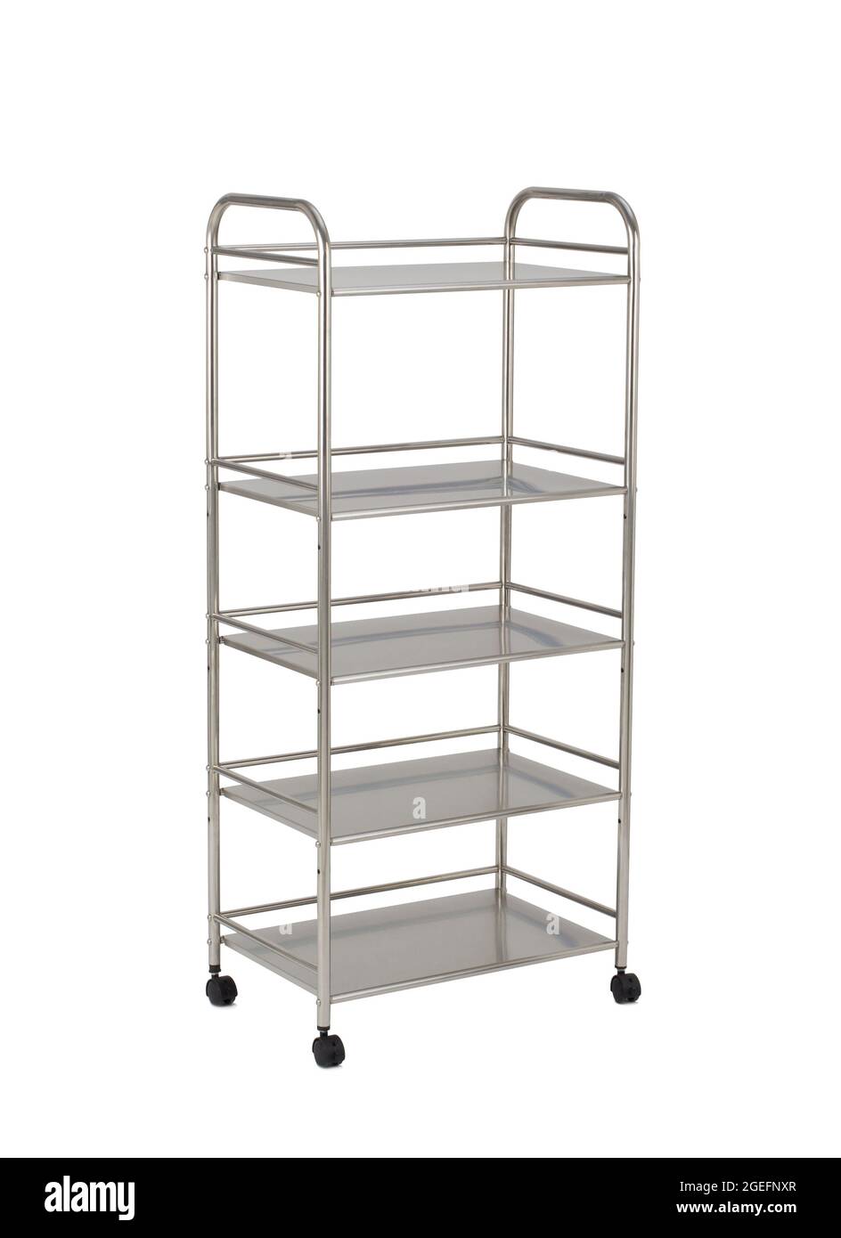 Stainless steel racks with wheels isolated on white background Stock