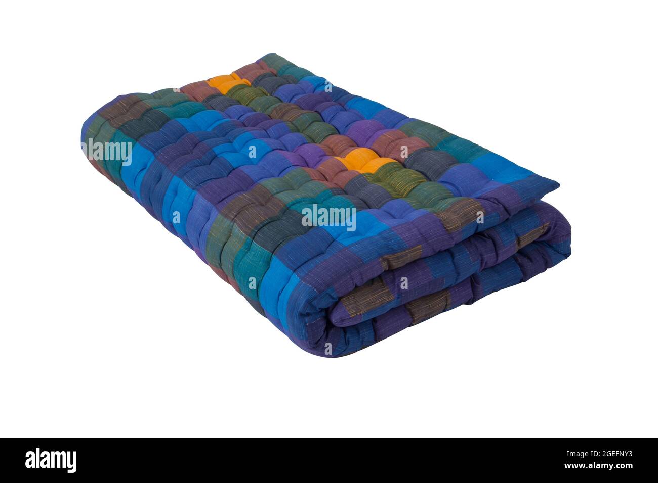 Folded new colorful mattress isolated on white background Stock Photo