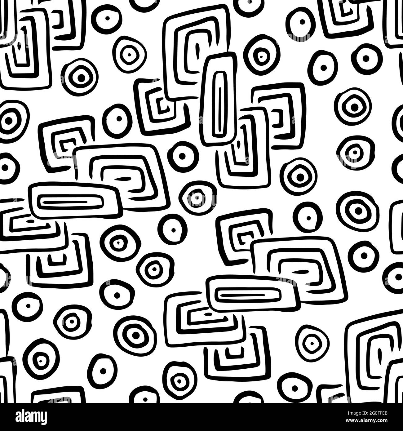 Hand drawn abstract shapes seamless pattern. Black and white