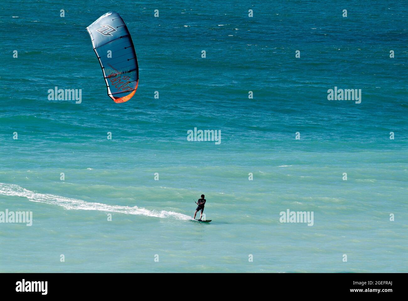 Kitesurfing (or kiteboarding) in Mimizan (south western France Stock