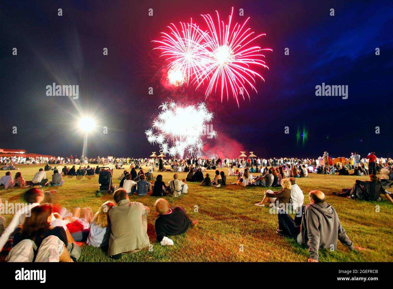 Fireworks of July 14 (Bastille Day) in Mimizan (south western France) Stock Photo