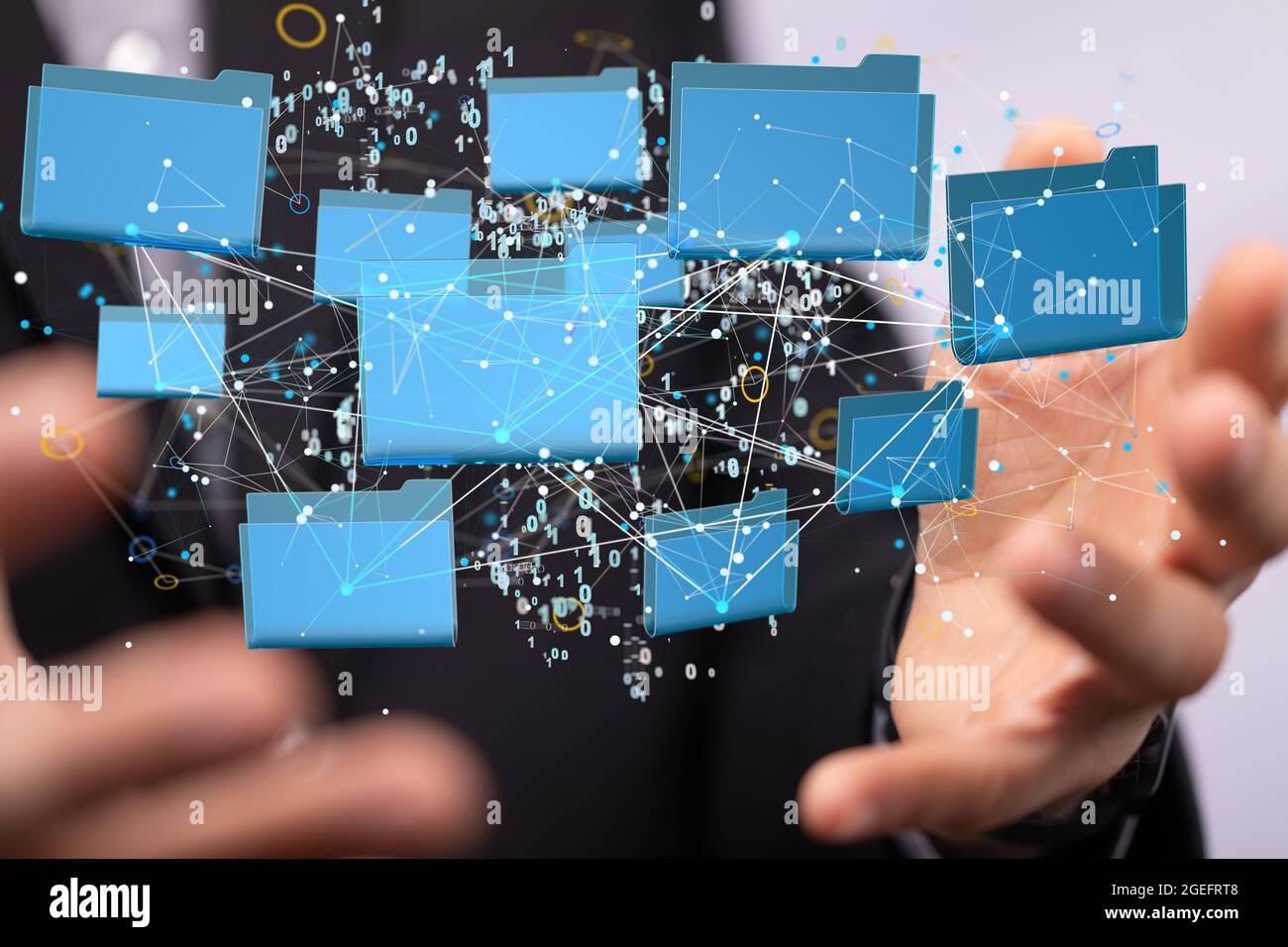 Man presenting virtual projection of interface web application ...