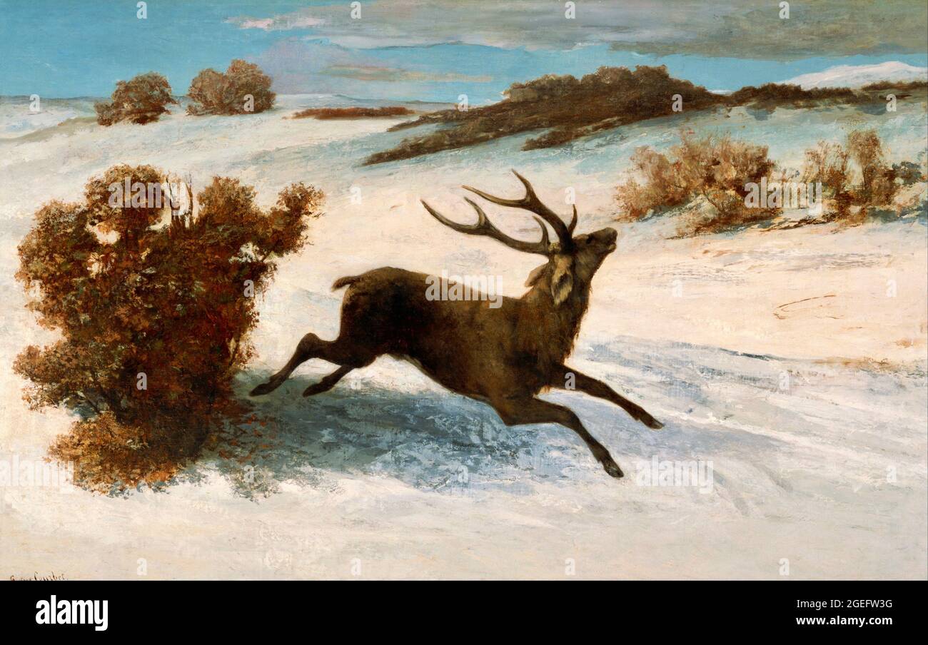 Gustave Courbet artwork entitled Deer Running in the Snow Stock Photo