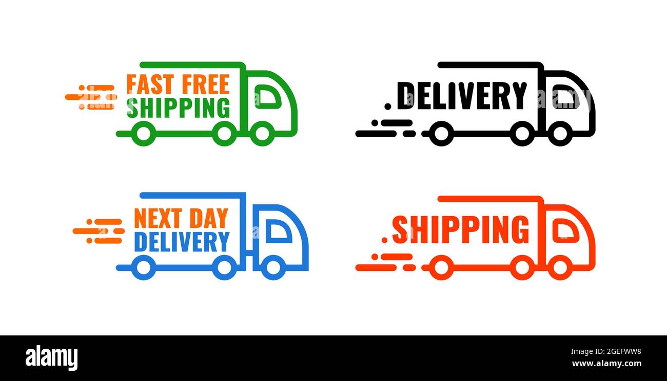 Set icon car delivery. Banner with text. Next day delivery. Fast