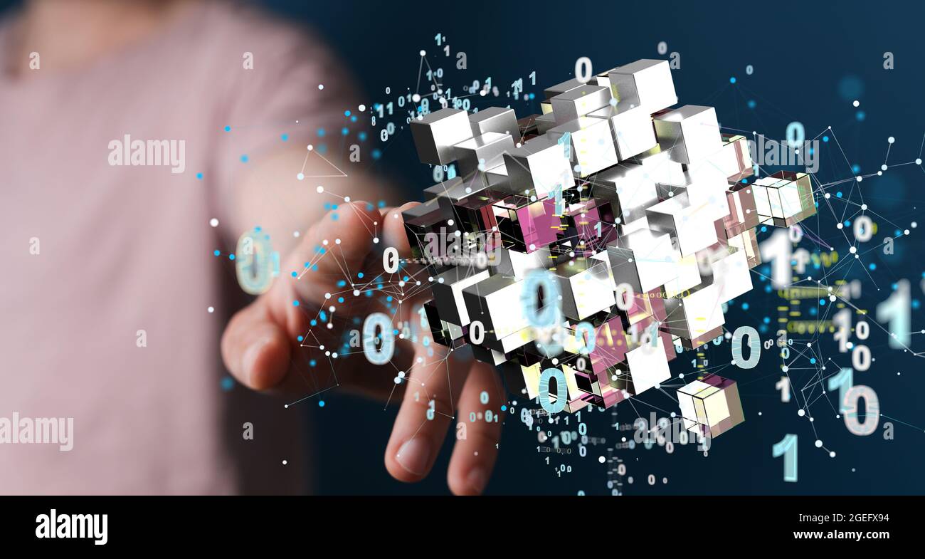 3D render of cloud connection technology icons - data cloud computing ...