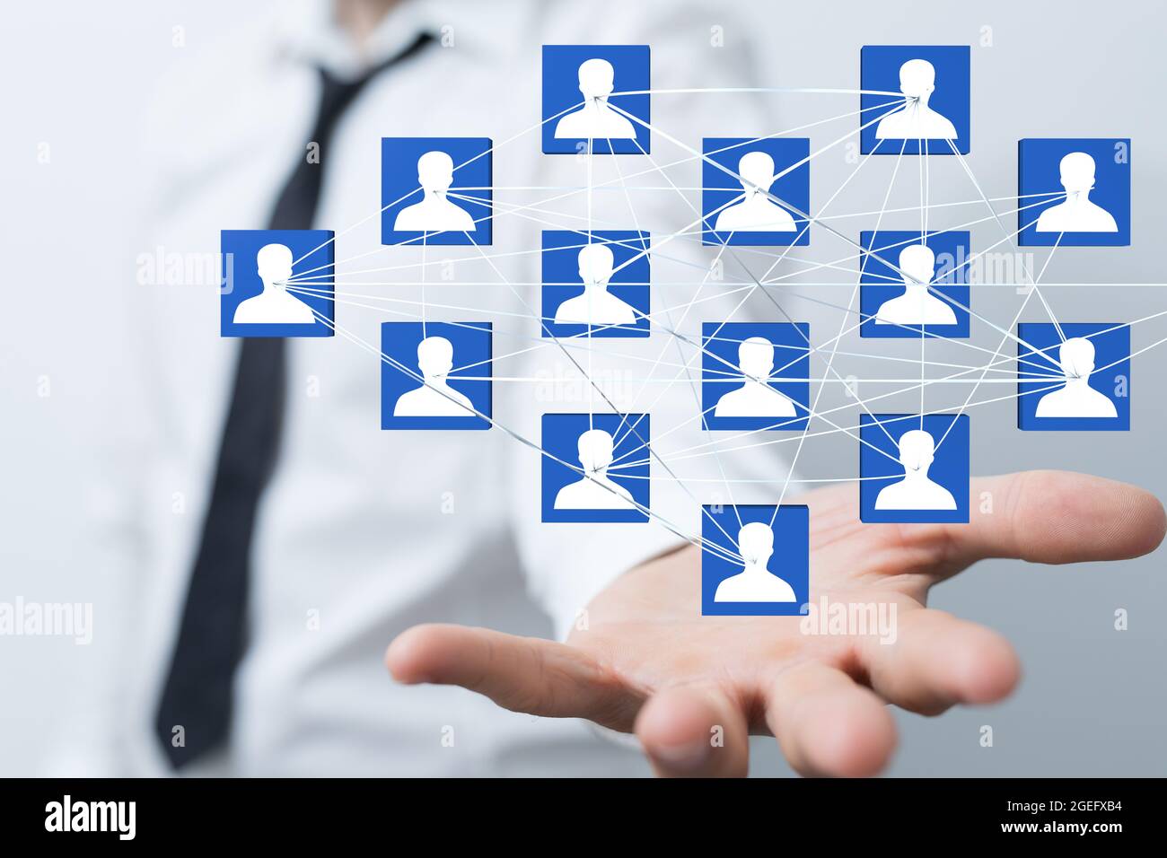 Floating network of connected business profile icons- team management ...