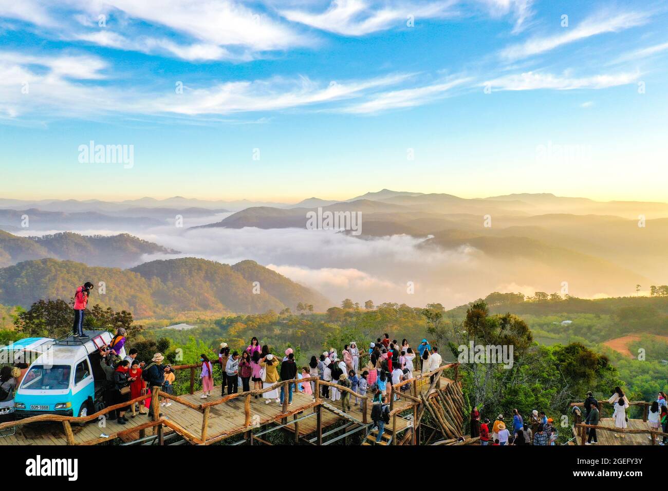 Nice sunrise with cloud in Da Lat city Lam Dong province southern Vietnam Stock Photo
