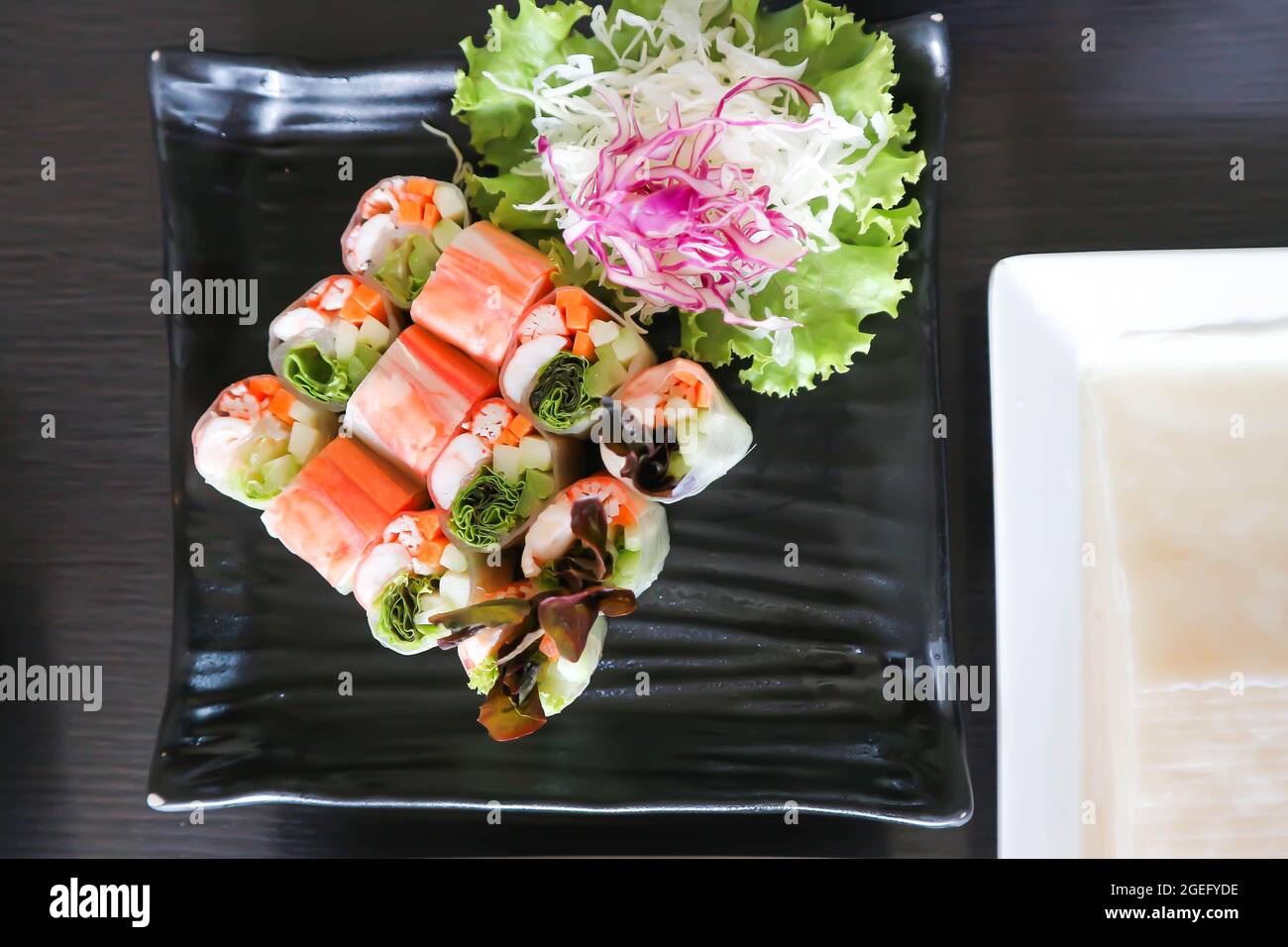 rolls or rice roll, fresh roll or vegetable roll Stock Photo